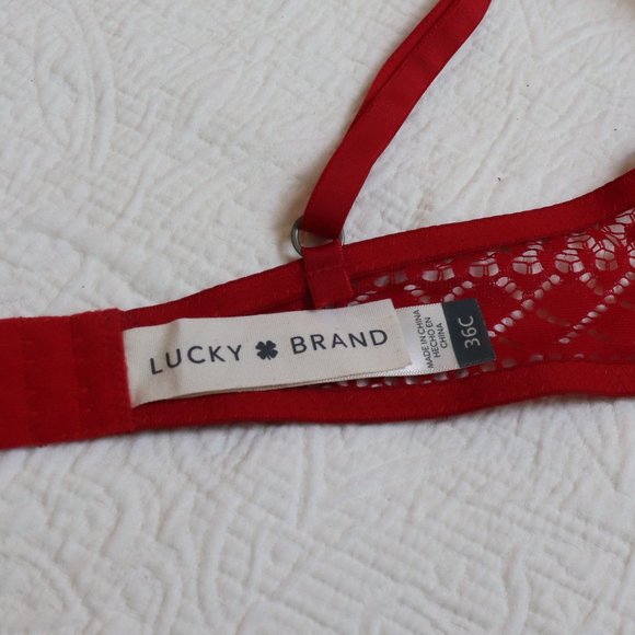 Lucky Brand | Red Lace Bra Size 36C Wireless, Lightly Padded - Picture 8 of 10